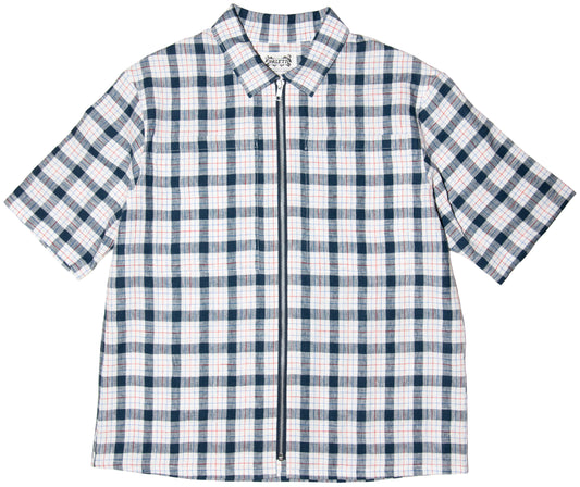 WHITE & NAVY CHECK ZIP SHIRT